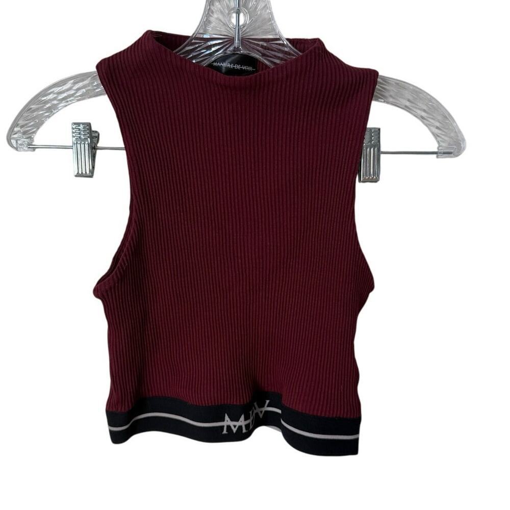 Maniere De Voir Maroon Logo Halter Crop Tank Top Size Medium